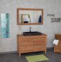Miroir en teck Lazy 120 x 70 cm présenté avec le meuble de salle de bain Varedo en teck massif de 120 cm