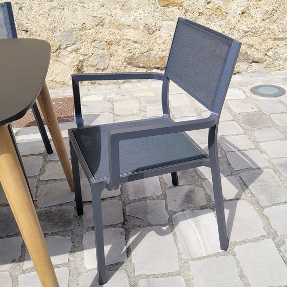 Fauteuil de table en aluminium anthracite et textilène gris foncé Léda