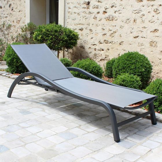 Bain de soleil en alu anthracite et textilène gris argent Lazuli