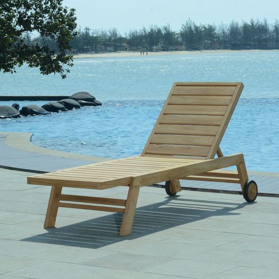 Chaise longue bain de soleil en teck massif de qualité Ecograde© Elite