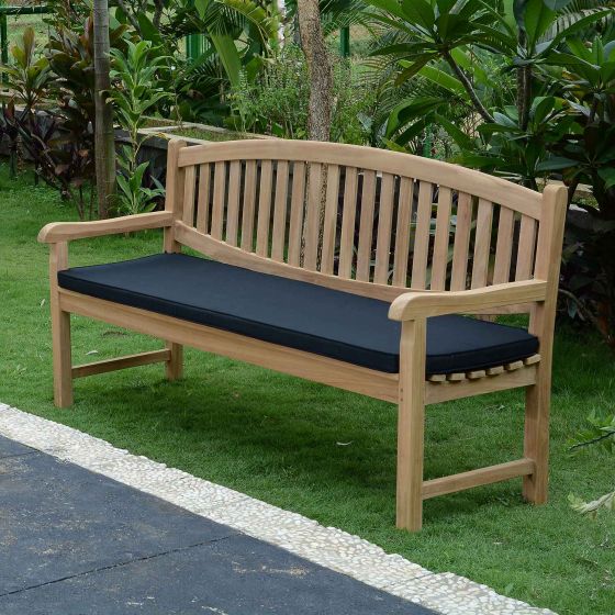 Coussin noir et banc de jardin Windsor en teck de 180 cm