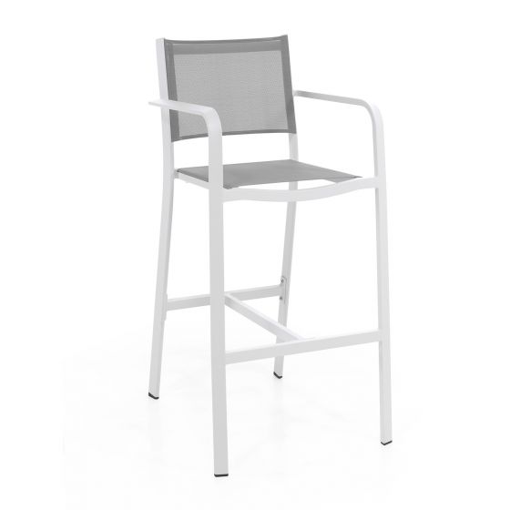 Chaise haute de bar en aluminium blanc et textilène gris clair Levante