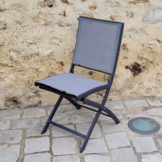 Chaise pliante en aluminium anthracite et textilène gris Cassis