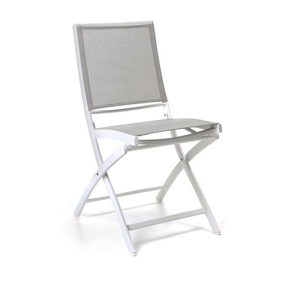 Chaise pliante alu blanc textilène gris clair Cassis