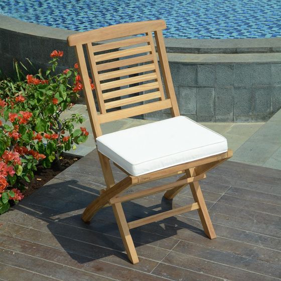  Chaise pliante en teck massif de qualité Ecograde© Barbade avec coussin écru