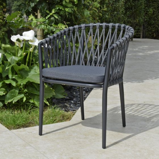 Fauteuil de jardin en aluminium anthracite et corde gris foncé, Lula