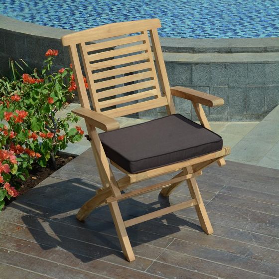 Fauteuil de jardin pliant en teck Barbade avec coussin marron