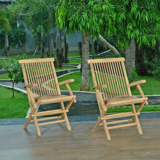 Lot de 2 fauteuils de jardin pliants en teck massif FSC Java 