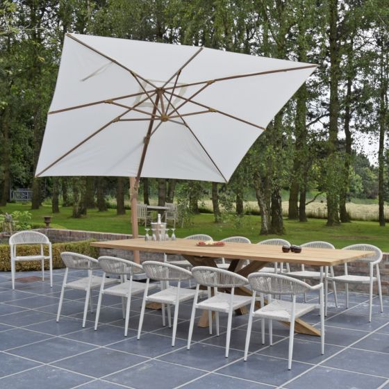 Parasol déporté 4x3 m alu finition bois toile écrue Poseidon 