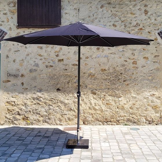 Parasol Kalomo avec mât en aluminium et toile noire de 350 cm de diamètre 