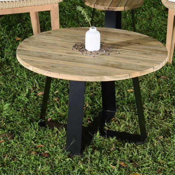 Table basse outdoor ronde D 80 cm en teck et acier anthracite Orsay