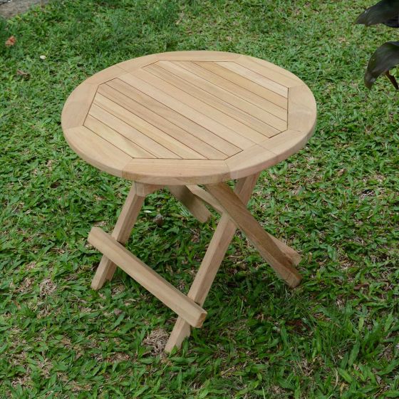 Table basse de jardin pliante ronde en teck massif de qualité Ecograde© de diamètre 50 cm - Kuta