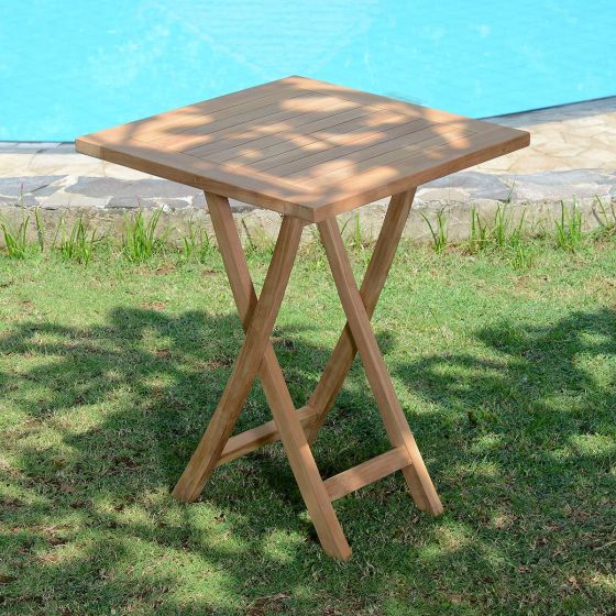 Table de jardin pliante carré en Teck massif de qualité Ecograde© de 60 x 60 cm