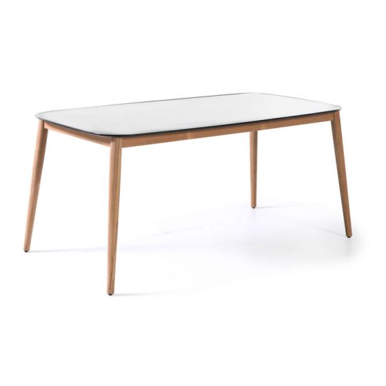 Table avec pieds en teck et plateau en Duranite® blanc 213 x 100 cm Kimito