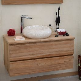 Lave main et meuble en bois massif suspendu 60 cm