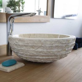 Vasque à poser de salle de bain en marbre ELBE crème 40cm