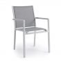 Chaise de jardin avec accoudoirs en alu blanc textilène gris clair Bari