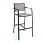 Chaise haute de bar en aluminium anthracite et textilène gris argent Nassau