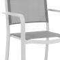 Détail de la chaise haute de bar en aluminium blanc et textilène gris clair Levante