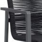 détail de la chaise de jardin empilable en aluminium anthracite et corde textilène noir Aruba