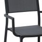 détail du fauteuil de table en alu anthracite et textilène gris foncé Léda