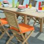 Détail du alon de jardin en teck qualité Ecograde Murcie - table extensible et 8 chaises et 2 fauteuils pliants Barbade