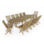 Salon de jardin en teck Ecograde© Miami, table Florence extensible de 1.94 à 2.94 m + 2 fauteuils et 10 chaises pliants Java