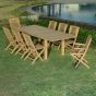 Ensemble de jardin en teck qualité Ecograde Almeria - table extensible 1.74 à 2.34 m et 6 chaises et 2 fauteuils pliants Barbade