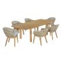 Salon de jardin en teck qualité Ecograde Sebastian - table extensible 1.74 à 2.34 m et 6 fauteuils en résine tressée et pieds en teck Lounge