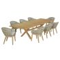 Salon de jardin en teck qualité Ecograde Alicante - table extensible 1.94 à 2.94  m et 8 chaises et 8 fauteuils en résine tressée Lounge