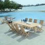 Salon de jardin en teck qualité Ecograde Minestrone - table extensible et 8 chaises pliantes karimun avec coussins écrus