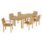 Salon de jardin en teck qualité Ecograde Caserte - table extensible 1.74 à 2.34 m et 6 fauteuils empilables Tivoli