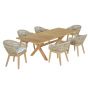 Salon de jardin en teck qualité Ecograde Talang - table extensible 1.74 à 2.34 m et 6 fauteuils Lounge en résine tressée et pieds en teck massif