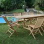 Salon de jardin en teck Ecograde Bora-Bora, table ovale Vérone extensible de 1.6 m à  2,40 m + 2 fauteuils et 6 chaises pliants Java
