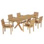 Salon de jardin en teck qualité Ecograde Byblos - table extensible 1.74 à 2.34 m et 6 fauteuils empilables Tivoli