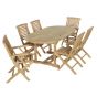 Salon de jardin en teck massif qualité Ecograde© Hermel, table ovale Sirius extensible de 1.2 à 1,8 m + 4 chaises et 2 fauteuils pliants Barbade