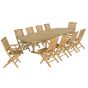 Ensemble salon de jardin en Teck de qualité Ecograde Khania - Table ovale extensible + 8 chaises et 2 fauteuils pliants Barbade