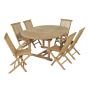 Ensemble salon de jardin Padang en teck massif de qualité Ecograde, table ronde Roma extensible de 1,2 à 1,7 m + 6 chaises pliantes Java