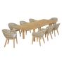 salon de jardin en teck qualité Ecograde Ravenne - table extensible et 8 fauteuils en résine tressée et pieds en teck Lounge