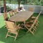 Ensemble de jardin en teck massif de qualité Ecograde© Kediri, table ovale Vérone extensible de 1.60 à 2.40 m + 6 chaises et 2 fauteuils pliants Barbade