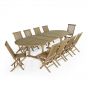 Enesemble de jardin en teck Ecograde Timaru, table ovale Florence extensible de 1.94 à 2.94 m x 110 cm + 10 chaises pliantes Java