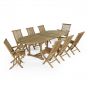 Ensemble salon de jardin en teck Ecograde Bora-Bora, table ovale Vérone extensible de 1.6 m à  2,40 m + 2 fauteuils et 6 chaises pliants Java