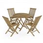 Ensemble salon de jardin en teck massif de qualité Ecograde©, table pliante ronde Adomée Diam 90 cm + 4 chaises Java