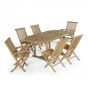 Salon de jardin  en teck massif qualité Ecograde© Séville, table ovale Sirius extensible de 120/180 x 90 cm, 4 chaises et 2 fauteuils pliants Java