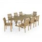 Salon de jardin en teck massif Ecograde© Tikopia, table Vérone extensible de 1.60 à 2,40 m + 8 fauteuils Samoa empilables