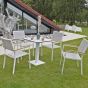 Table de jardin avec pied en métal blanc et plateau finition marbre blanc Otrante avec les chaises Casablanca