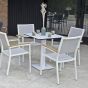 Table de jardin avec pied en métal blanc et plateau finition marbre blanc Otrante