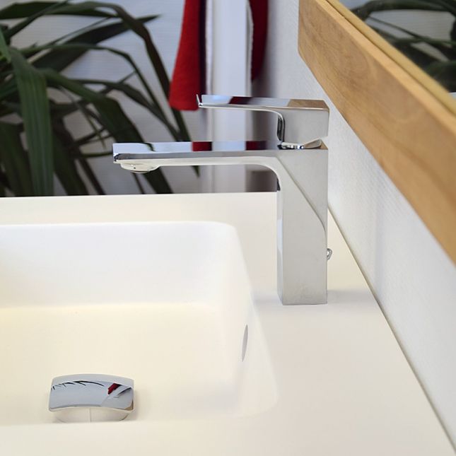 Robinet salle de bain mitigeur de lavabo bas chromé avec système vidage