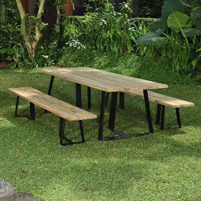 Table de jardin en bois et métal avec bancs Blakéa - Forest Style